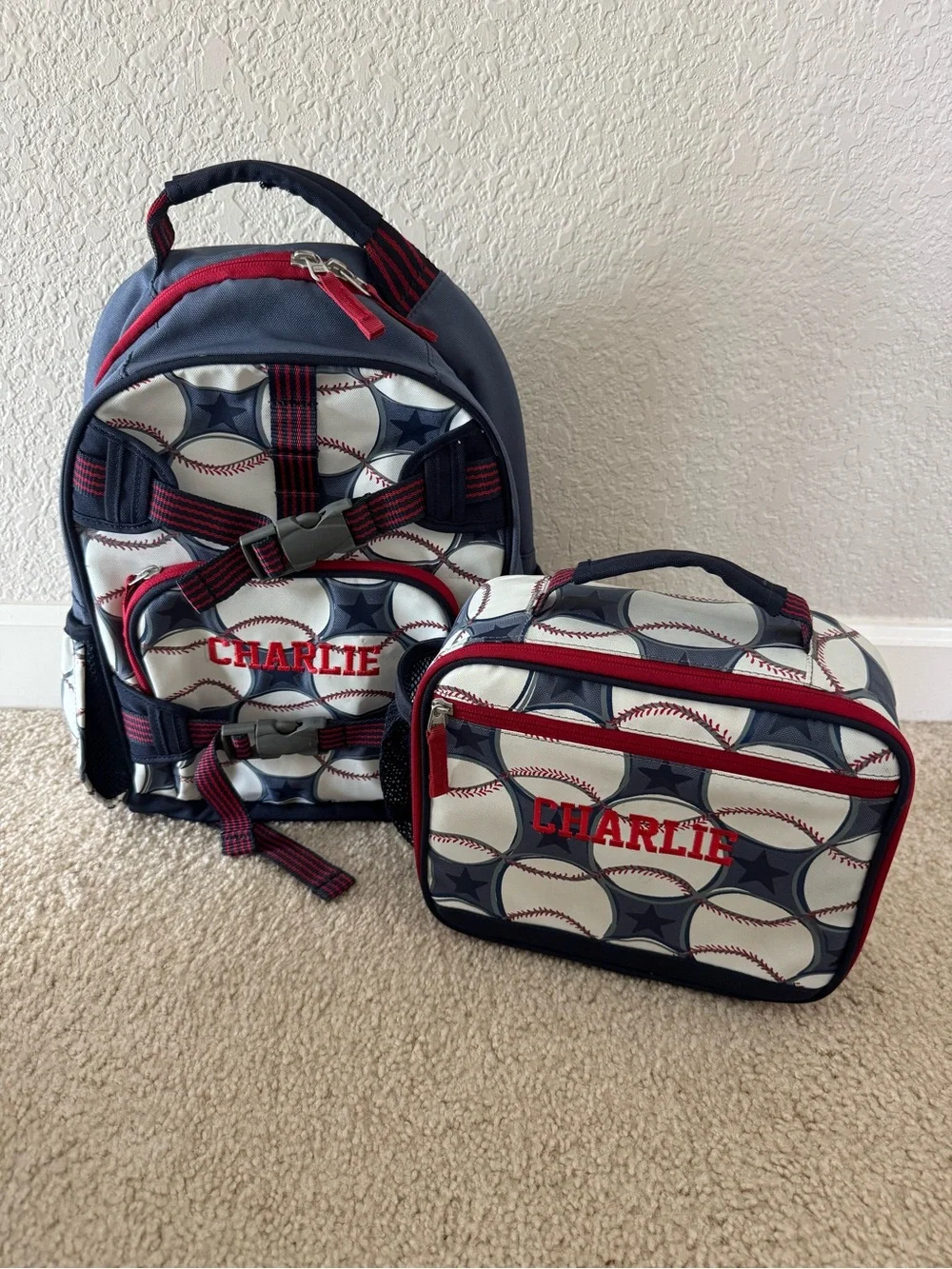 Pottery Barn Kids Navy, Red & White Baseball Backpack and Lunchbox Set